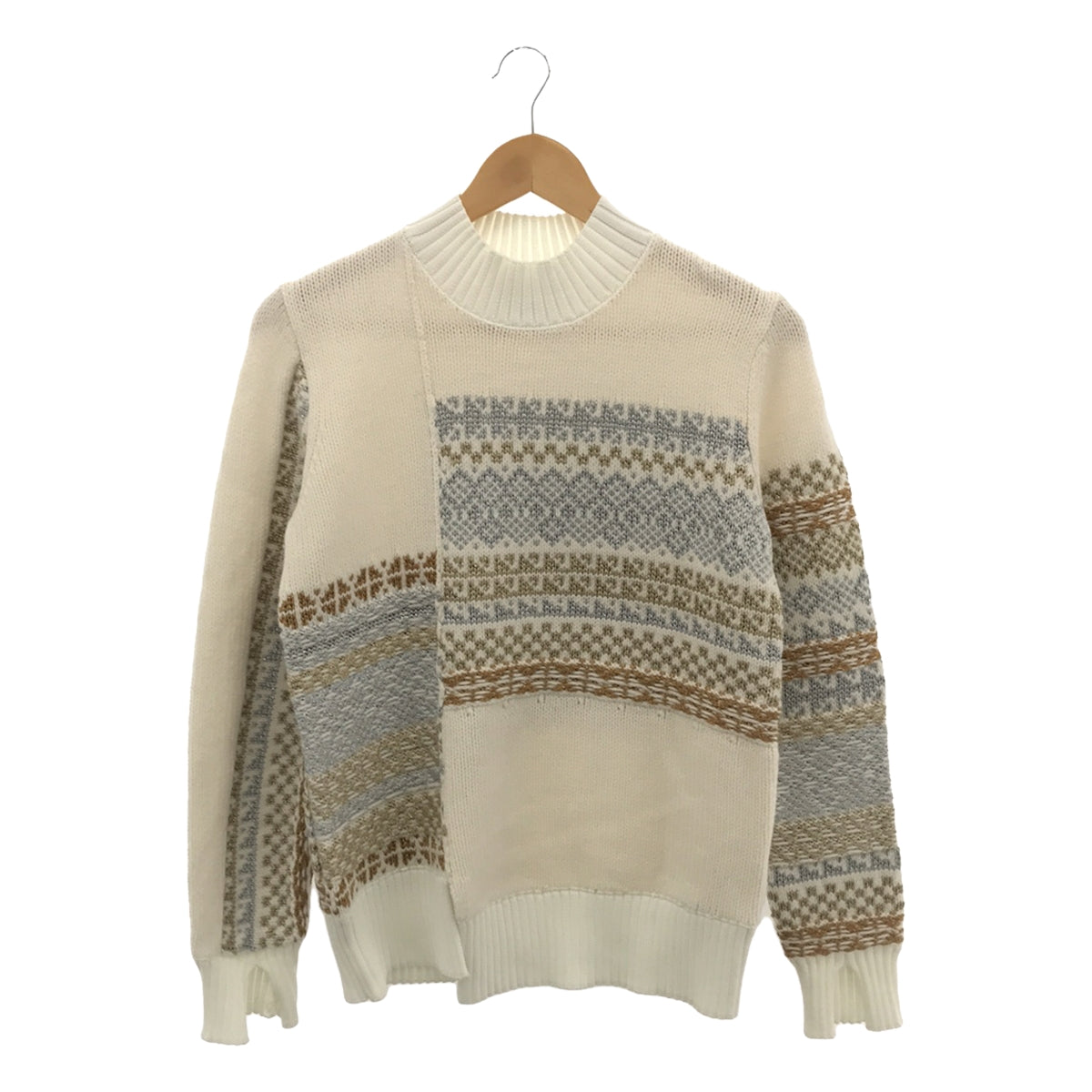 3.1 Phillip Lim |費爾島拼布高領針織衫 | S |白色/銀色/金色 |女性的