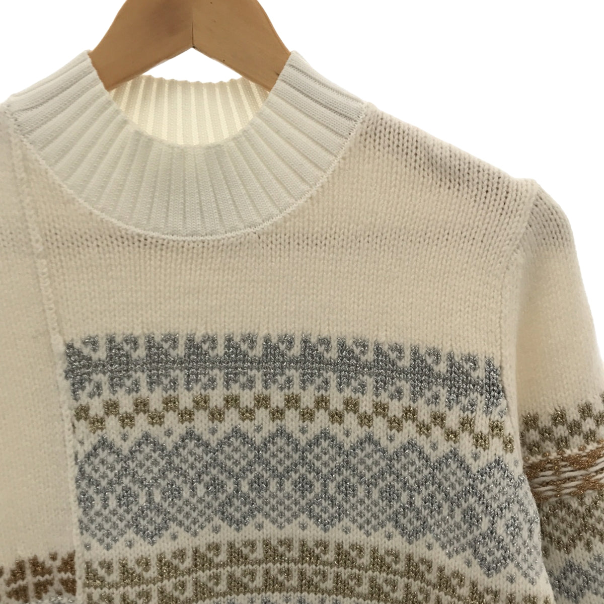 3.1 Phillip Lim / スリーワンフィリップリム | Fair Isle Patchwork Turtleneck ニット | S | ホワイト/シルバー/ゴールド | レディース