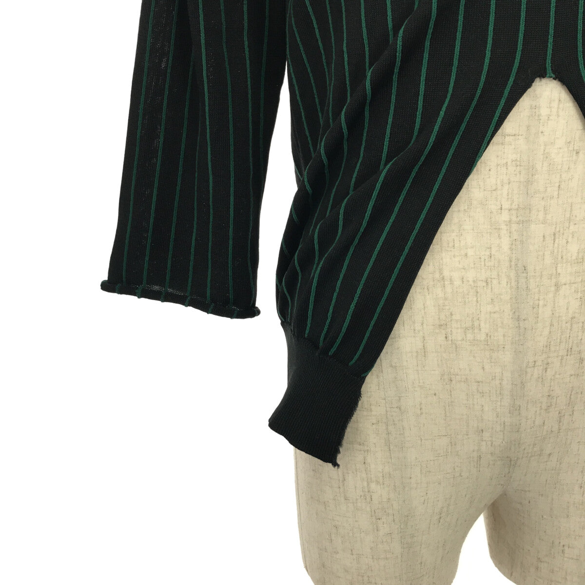 COMME des GARCONS HOMME PLUS / コムデギャルソンオムプリュス | 2003SS | 製品染め ポリエステルストライプ カッティング スリット ニット | ブラック/グリーン | メンズ