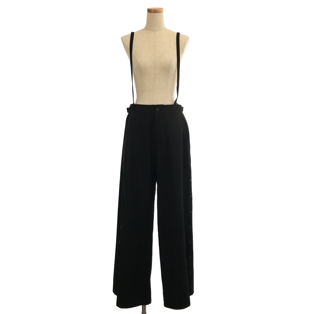 [品相良好] Yohji Yamamoto FEMME |附吊帶、側開衩、調配、寬褲的工裝褲 |黑色 |女性的