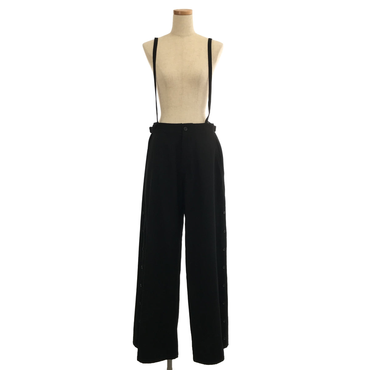 【美品】  Yohji Yamamoto FEMME / ヨウジヤマモトファム | サスペンダー付き サロペット サイドスリット アジャスター ワイドパンツ | ブラック | レディース