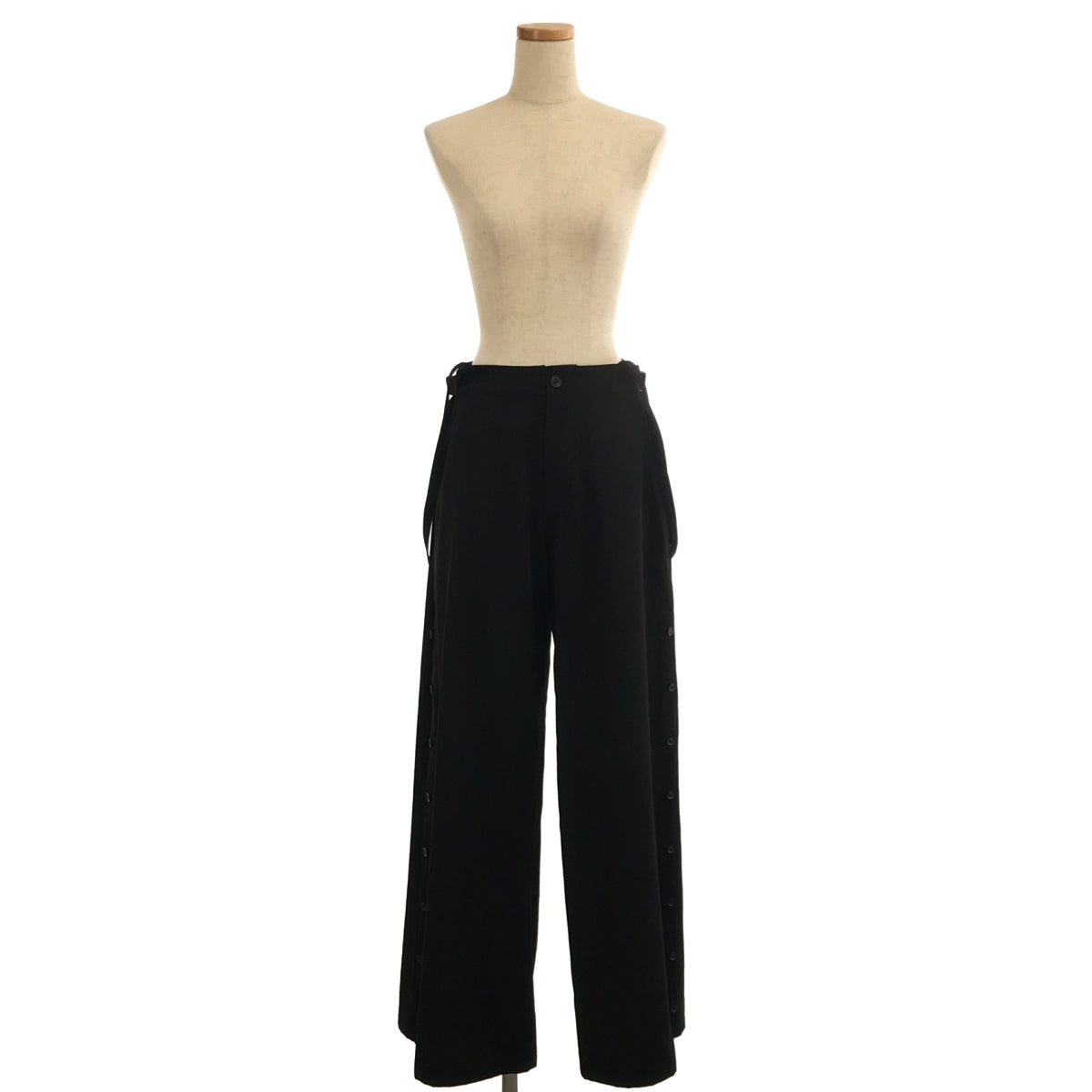 【美品】  Yohji Yamamoto FEMME / ヨウジヤマモトファム | サスペンダー付き サロペット サイドスリット アジャスター ワイドパンツ | ブラック | レディース