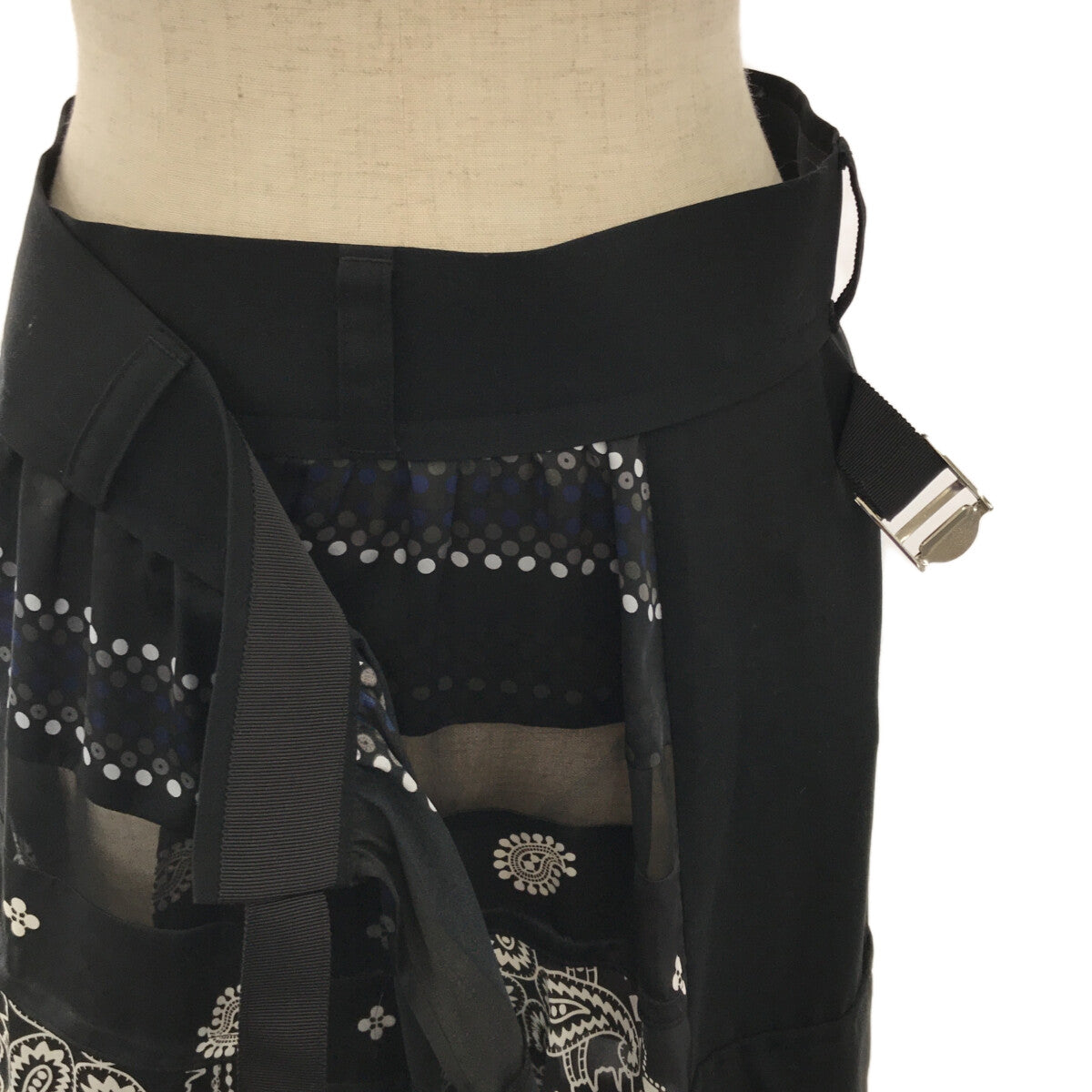 【美品】  sacai / サカイ | 2021SS | × REYN SPOONER Archive Print Mix Skirt バンダナ柄 異素材 切替 ラップスカート | 1 | ブラック | レディース