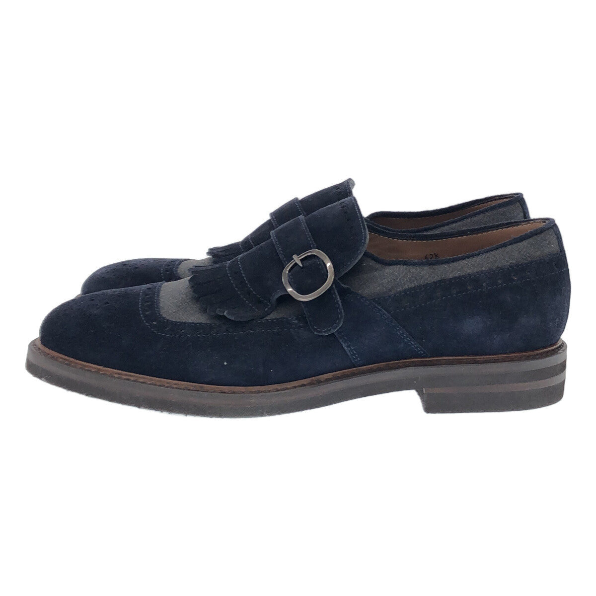 【美品】  BRUNELLO CUCINELLI / ブルネロクチネリ | スエードレザー タッセル ストラップ シューズ 革靴 | 42 1/2 | ネイビー | メンズ
