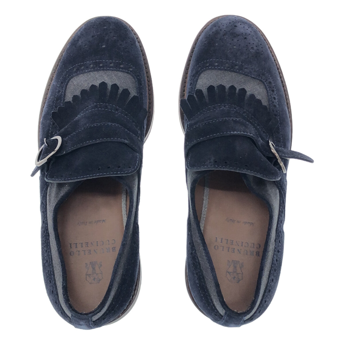 【美品】  BRUNELLO CUCINELLI / ブルネロクチネリ | スエードレザー タッセル ストラップ シューズ 革靴 | 42 1/2 | ネイビー | メンズ