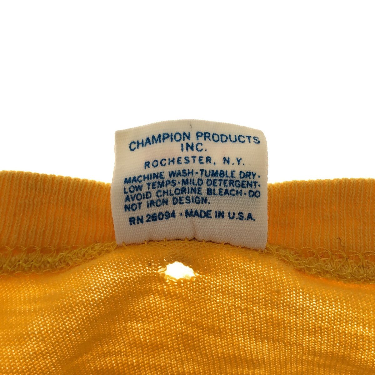 CHAMPION / チャンピオン | 70s ヴィンテージ バータグ カレッジプリント Tシャツ | S | イエロー | メンズ