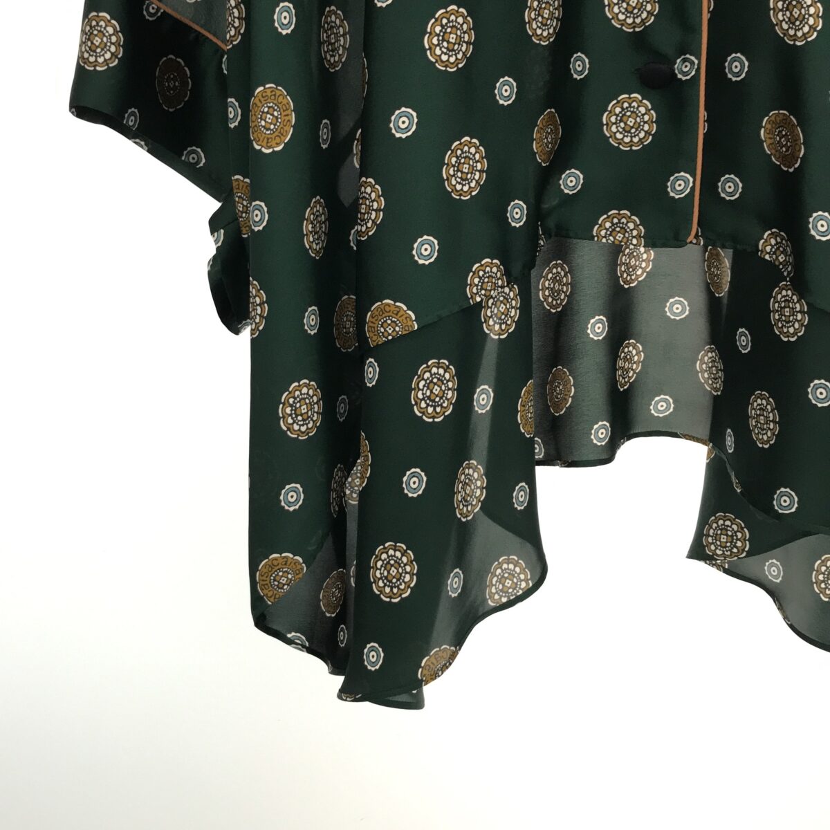 【美品】  sacai / サカイ | 2021SS | Komon Print Shirt 小紋 プリント バック レース 切替 オープンカラー オーバーサイズ ブラウス | 1 | グリーン | レディース