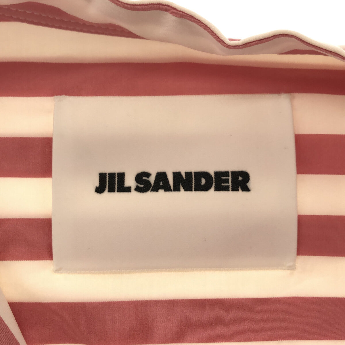 【新品】  JIL SANDER / ジルサンダー | コットン ストライプ バックギャザー バンドカラー ロング シャツワンピース | 34 | ピンク/ホワイト | レディース