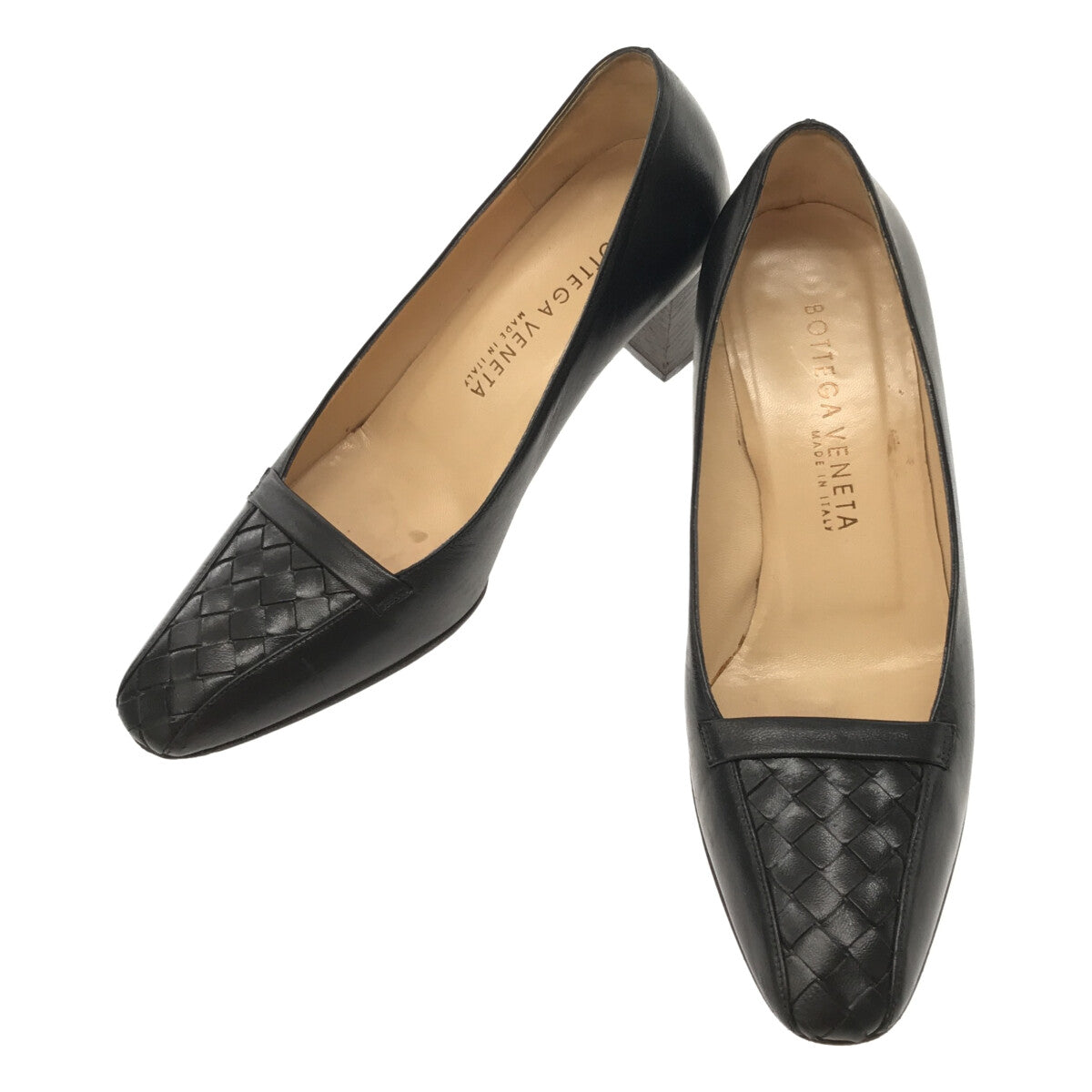 [狀況良好] BOTTEGA VENETA | Intrecciato 粗跟皮革高跟鞋 | 4 1/2 |黑色 |女性的