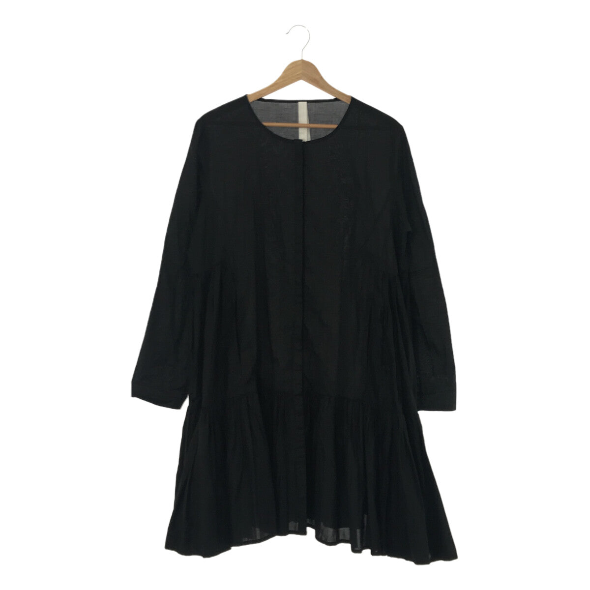 MERLETTE / 머렛 | 코튼 노컬러 개더 티어드 셔츠 원피스 | S | 블랙 | 여성