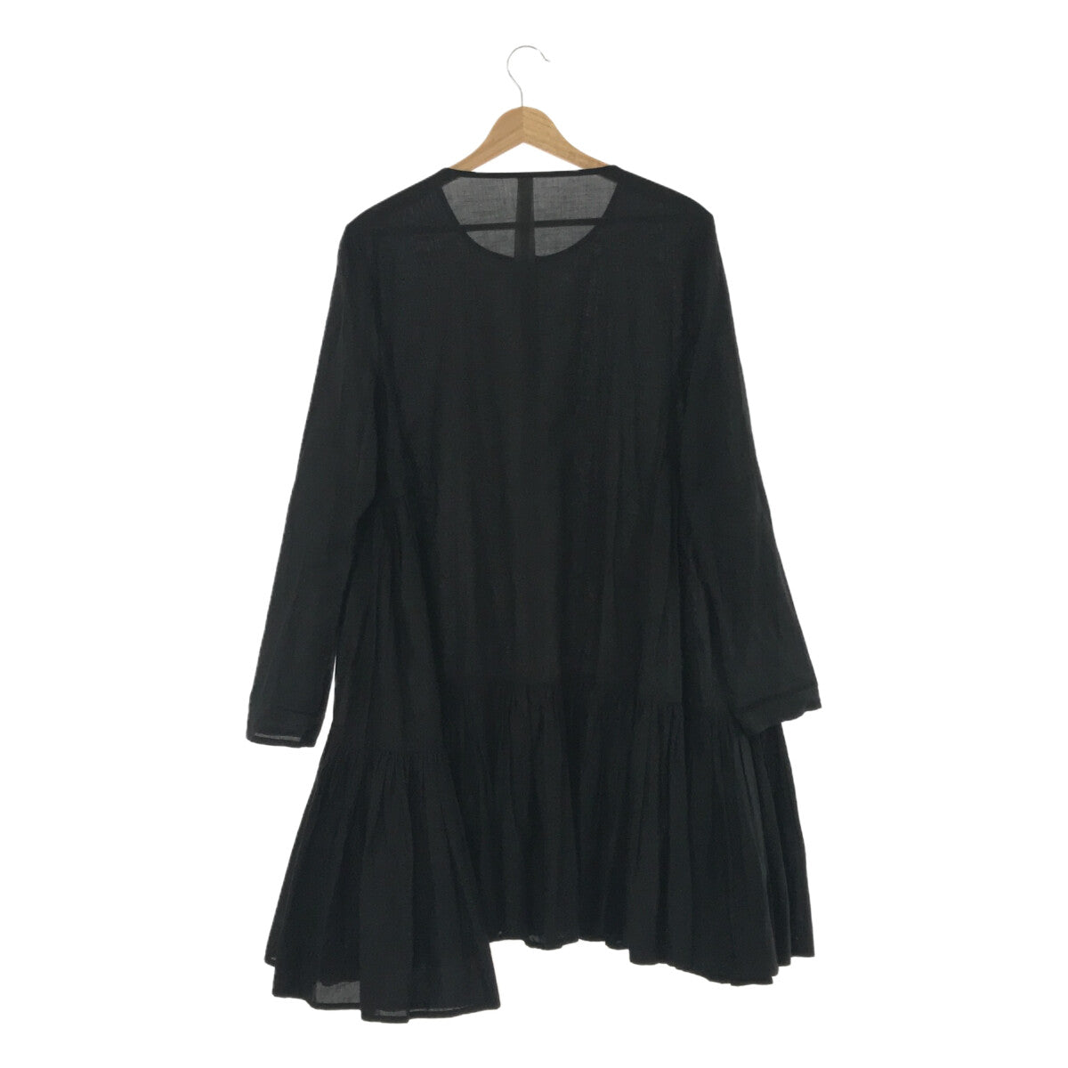 MERLETTE / 머렛 | 코튼 노컬러 개더 티어드 셔츠 원피스 | S | 블랙 | 여성