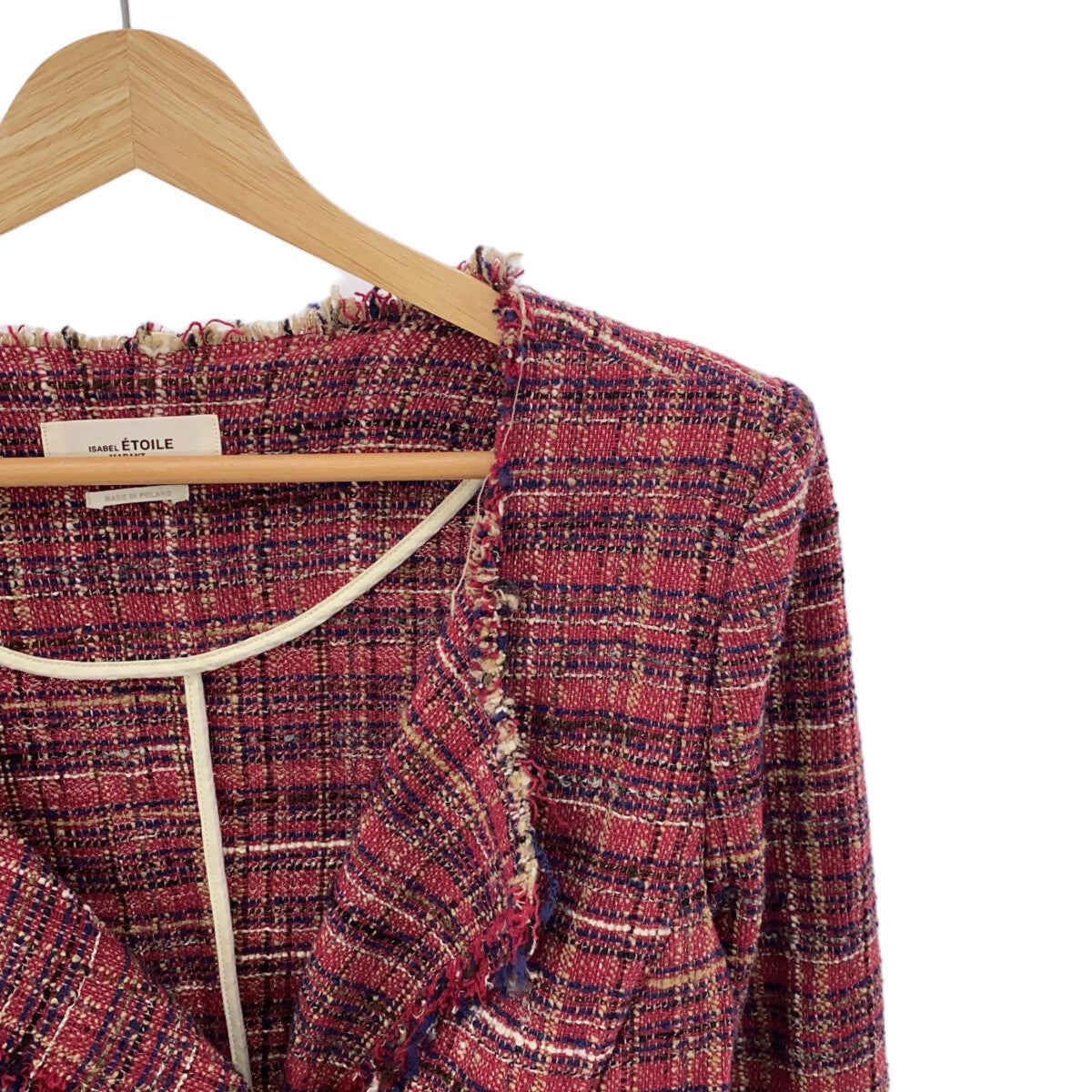 ISABEL MARANT ETOILE |粗花呢無領夾克 | 38 |紅色 |女性的