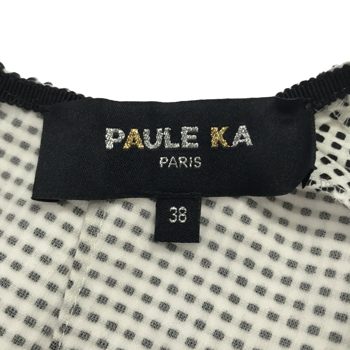 PAULE KA / ポールカ | 総柄 刺しゅう バイカラー ノースリーブワンピース | 38 | ホワイト / ブラック | レディース