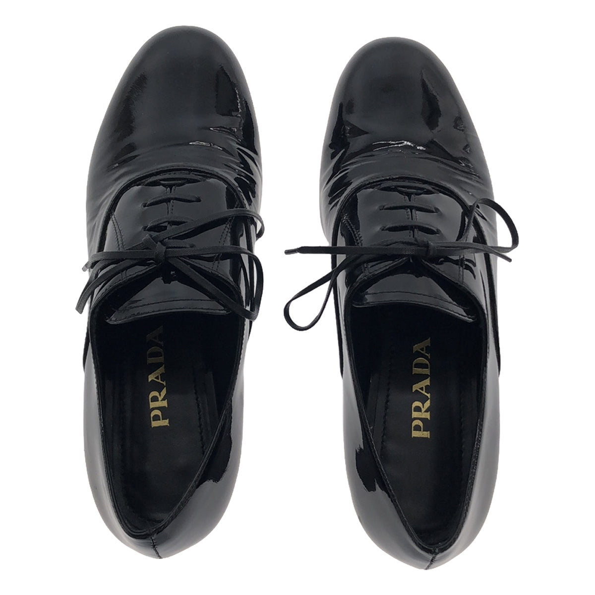 PRADA / 프라다 | 에나멜 가죽 레이스 업 신발 | 34 1/2 | 블랙 | 여성
