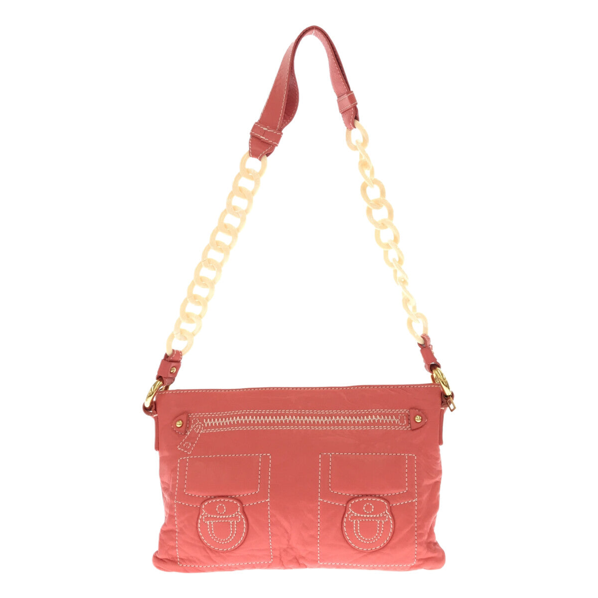 【미품】 MARC JACOBS / 마크 제이콥스 | 스티치 워크 가죽 숄더백 | 핑크 | 여성