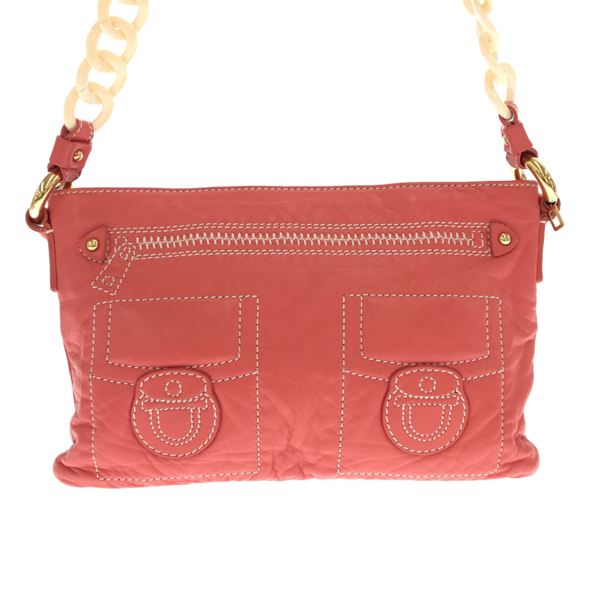 【미품】 MARC JACOBS / 마크 제이콥스 | 스티치 워크 가죽 숄더백 | 핑크 | 여성