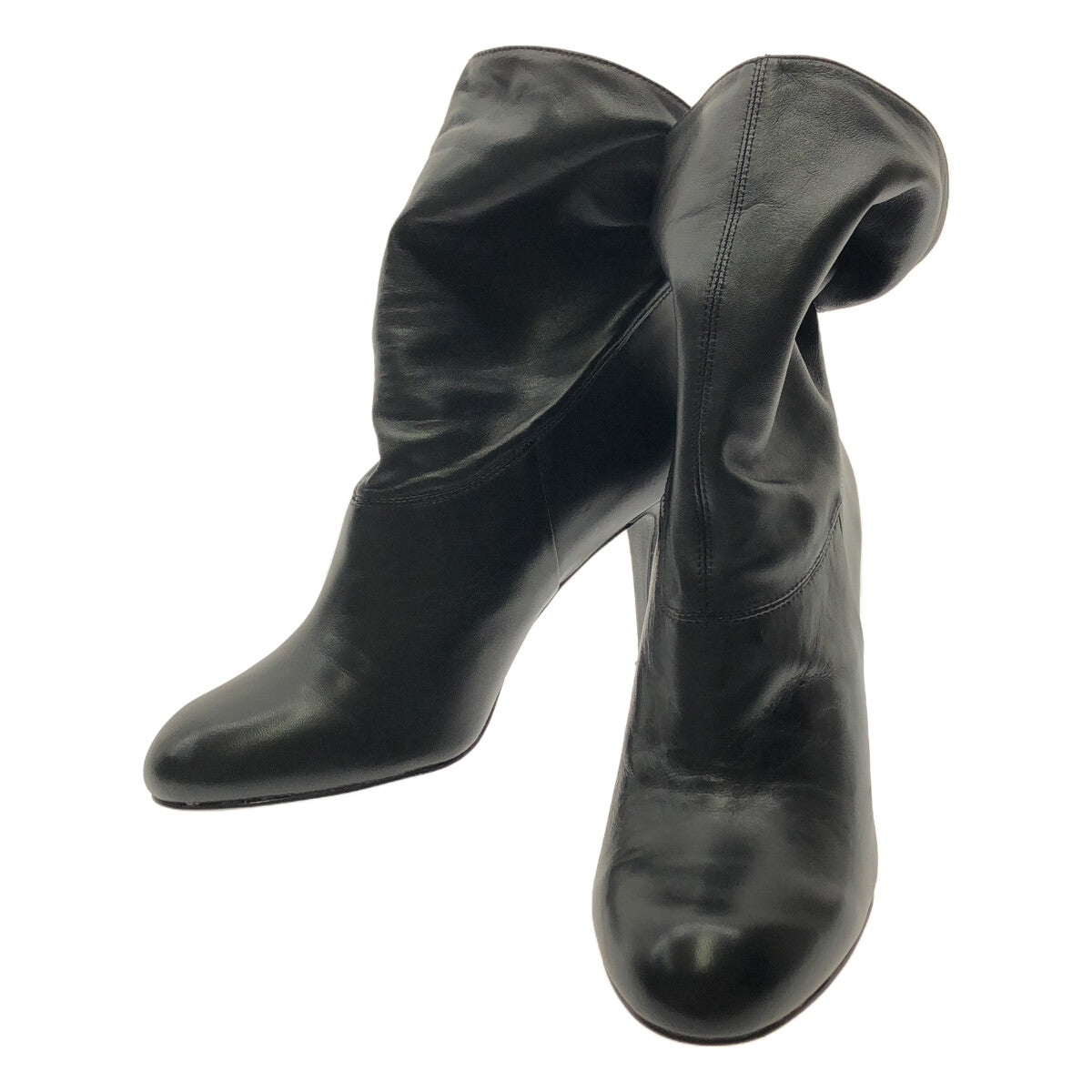 [狀況良好] 灰燼 |貓皮革後帶垂墜高跟短靴 |尺寸 39 |黑色 |女性的