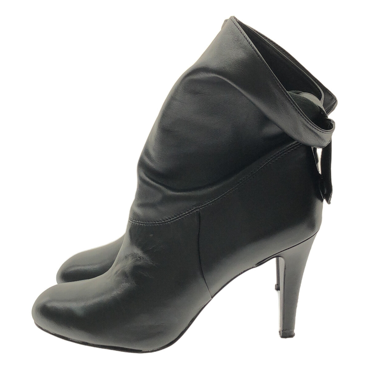 [狀況良好] 灰燼 |貓皮革後帶垂墜高跟短靴 |尺寸 39 |黑色 |女性的