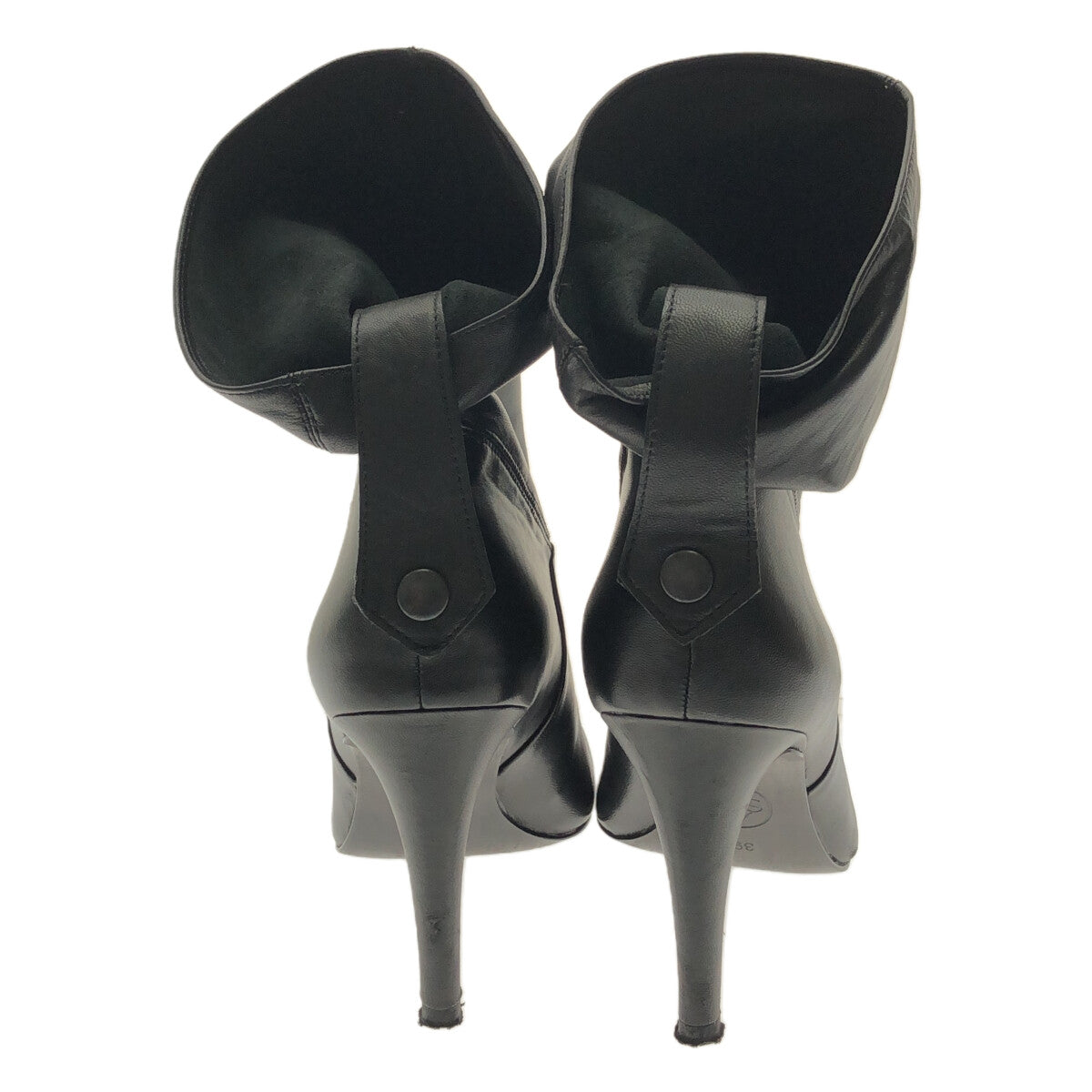 [狀況良好] 灰燼 |貓皮革後帶垂墜高跟短靴 |尺寸 39 |黑色 |女性的