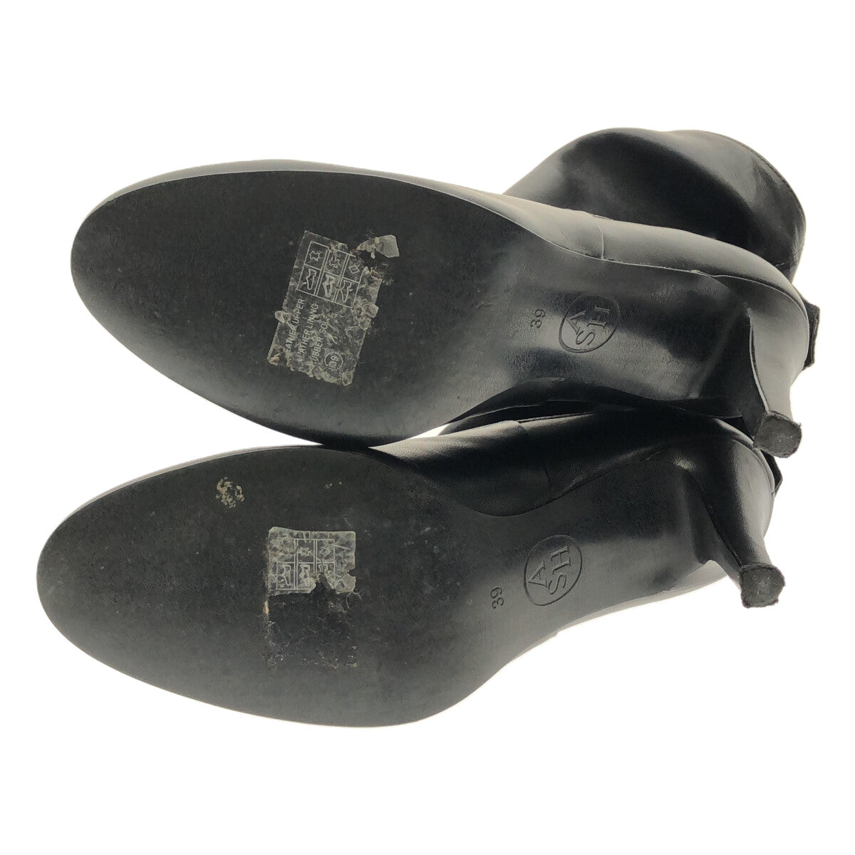 [狀況良好] 灰燼 |貓皮革後帶垂墜高跟短靴 |尺寸 39 |黑色 |女性的