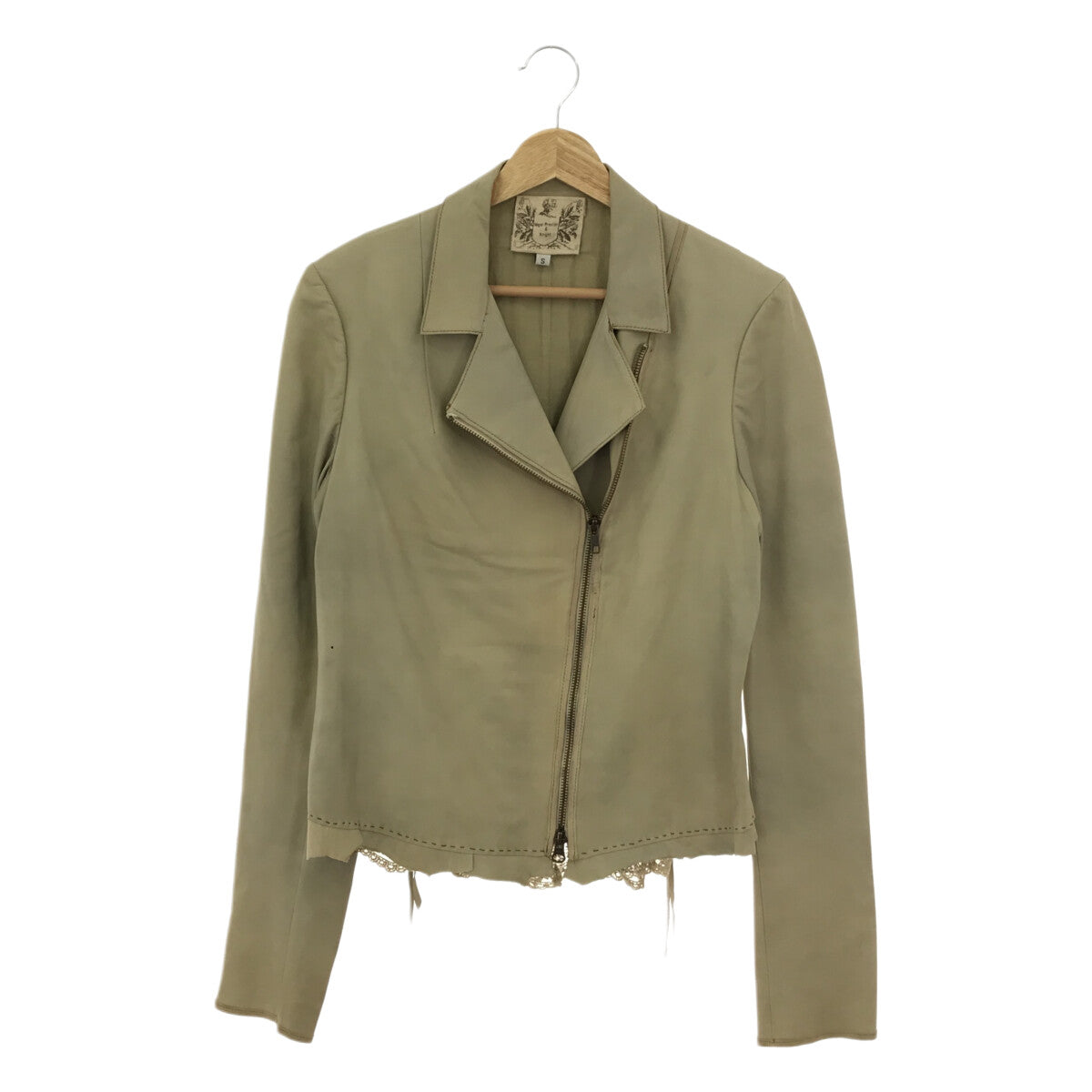 NIGEL PRESTON &amp; KNIGHT / 나이젤 프레스턴 앤 나이트 | 레이스 전환 램 가죽 라이더스 재킷 | S | 베이지 | 여성