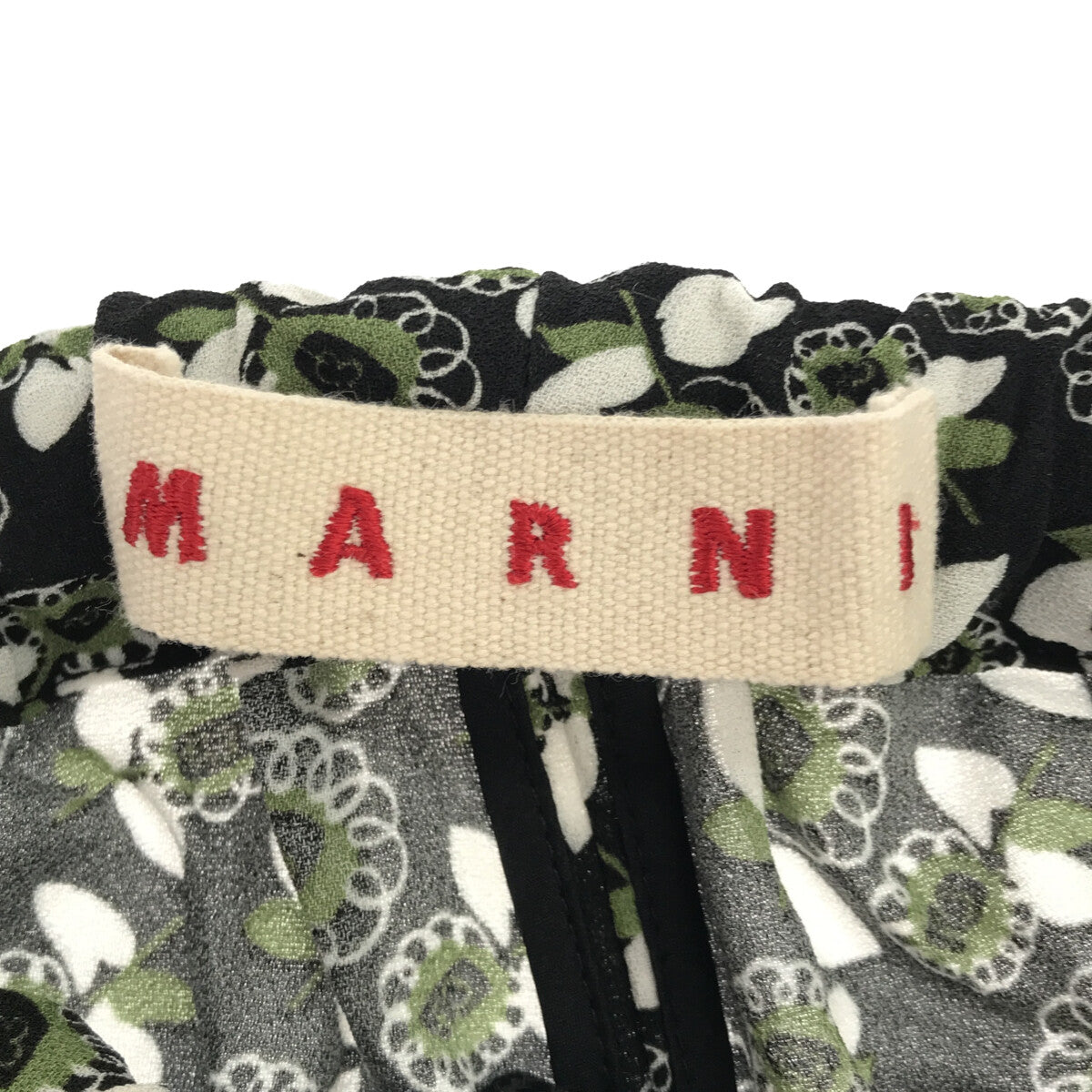【美品】  MARNI / マルニ | 総柄 レーヨン ドロースリング イージーパンツ | 36 | ブラック/グリーン | レディース