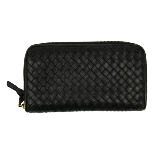 BOTTEGA VENETA | 114076 Intrecciato Round Zip Long Wallet | Black | Women's