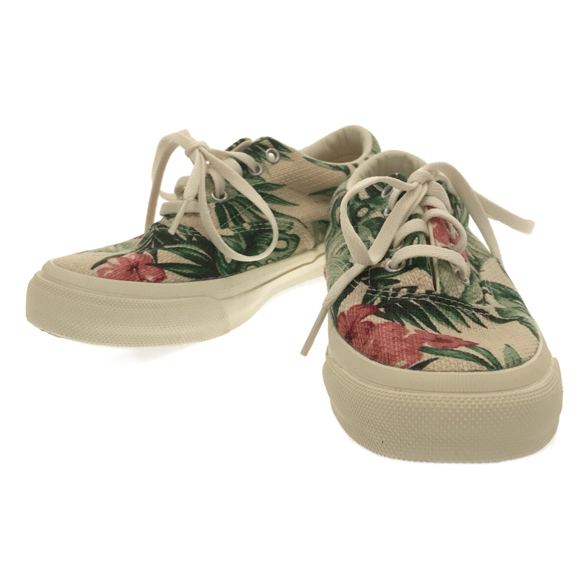 【美品】  CONVERSE / コンバース | スキッド グリップ  アロハ柄 デッキスニーカー | 22.5 | ベージュ / グリーン | レディース