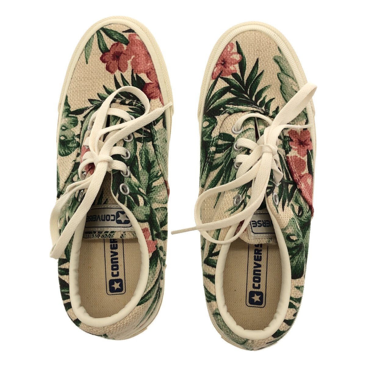 [狀況良好] 匡威 | Skid Grip Aloha 圖案甲板運動鞋 | 22.5 |米色/綠色|女性的