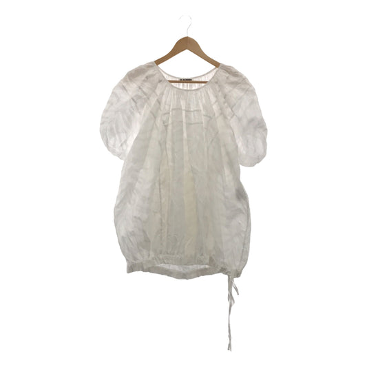 JIL SANDER | 2022SS | Zebra print puff sleeve gathered short sleeve blouse | 34 | White | Women's
