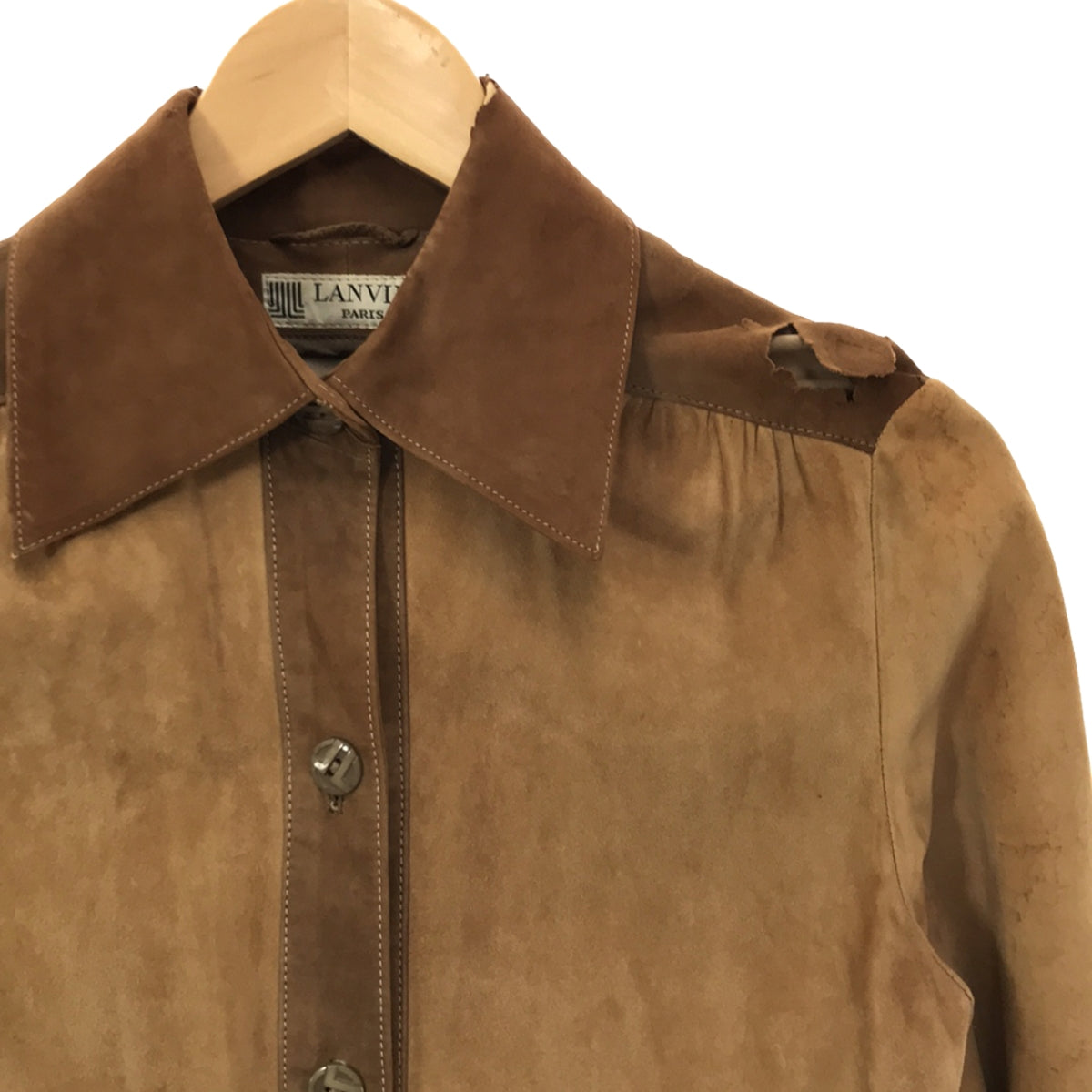 LANVIN / 람방 | 빈티지 스웨이드 가죽 셔츠 재킷 | 베이지 | 여성