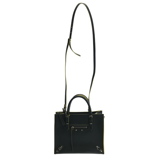 【美品】  BALENCIAGA / バレンシアガ | 357333 ペーパー ミニ A4 レザー 2Way トートバッグ | ダークグリーン / イエロー | レディース