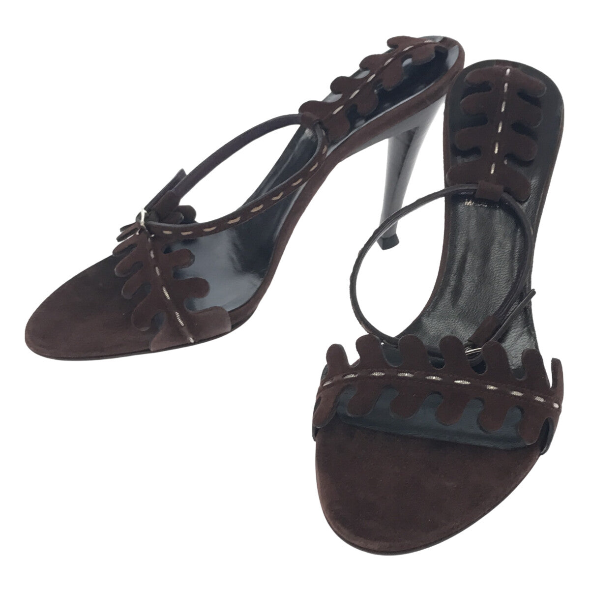 [狀況良好] FENDI |絨面革踝帶高跟涼鞋 | 36 1/2 |布朗 |女性的