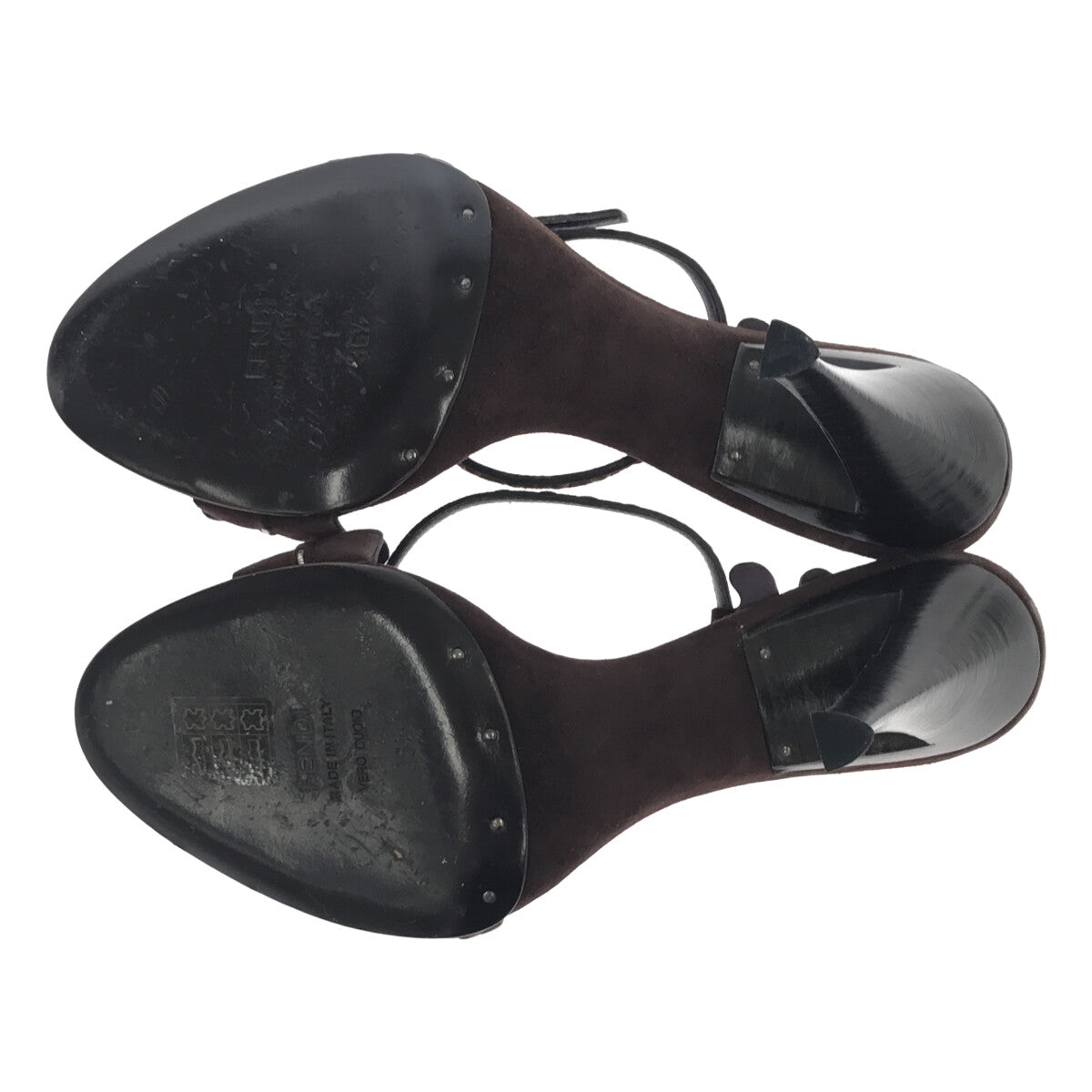 [狀況良好] FENDI |絨面革踝帶高跟涼鞋 | 36 1/2 |布朗 |女性的