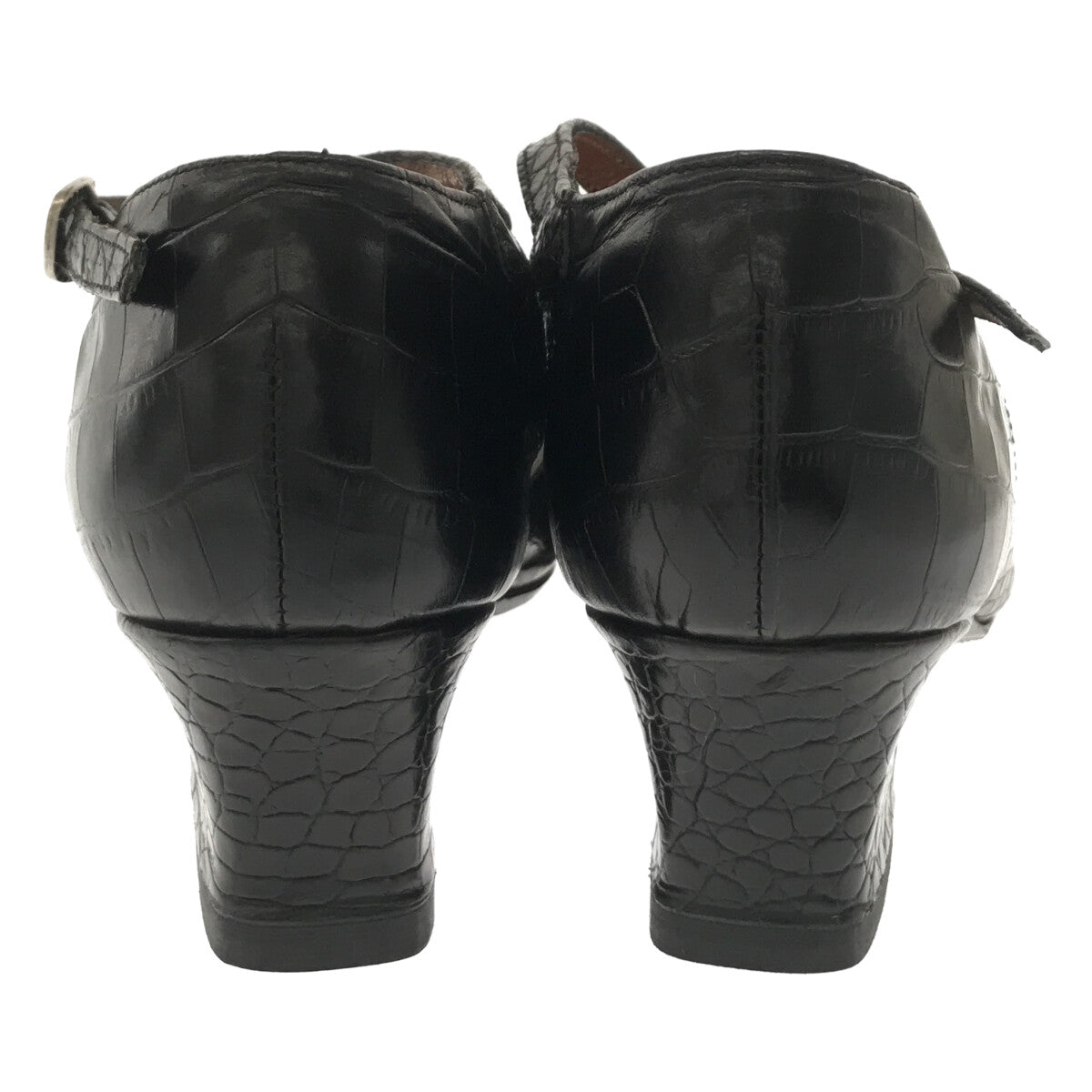 SARTORE / 사르토르 | 악어 밀어 청키 힐 스트랩 가죽 플랫 펌프 | 3 1/2 | 블랙 | 여성