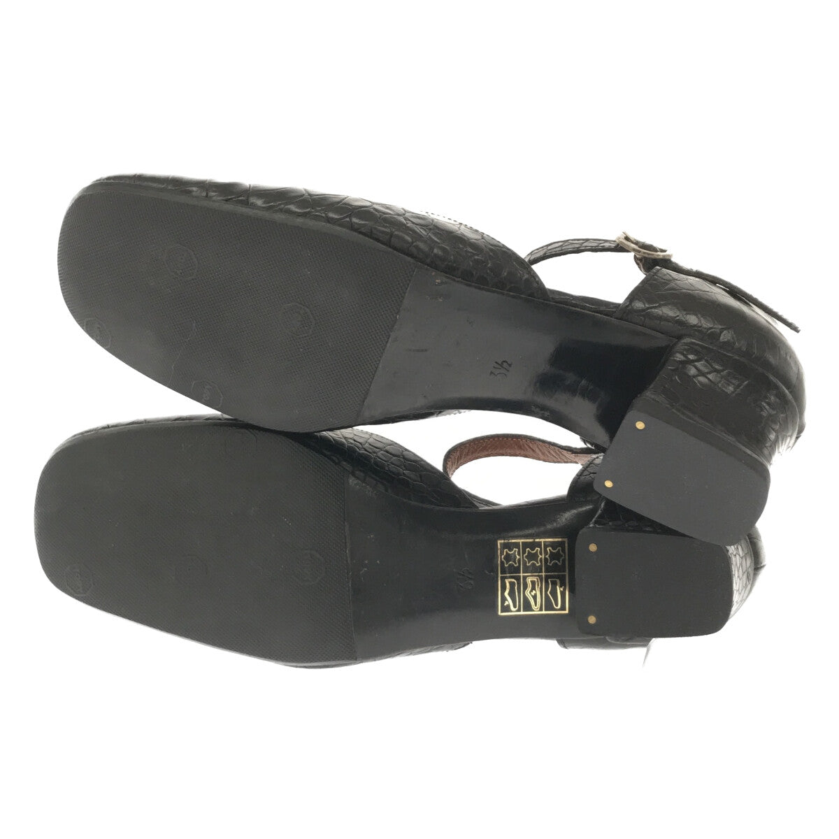 SARTORE / 사르토르 | 악어 밀어 청키 힐 스트랩 가죽 플랫 펌프 | 3 1/2 | 블랙 | 여성