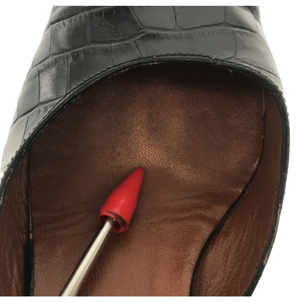 薩爾托 |鱷魚壓紋粗跟皮革平底鞋 | 3 1/2 |黑色 |女性的