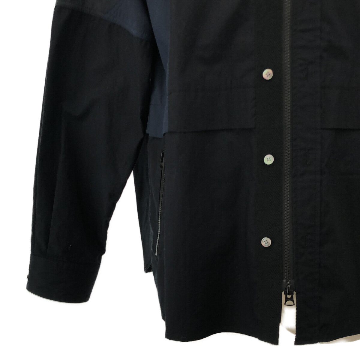 【美品】  sacai / サカイ | 2021AW | コットン ポプリン ドッキング フード シャツ ジャケット | 2 | ネイビー/ブラック | メンズ