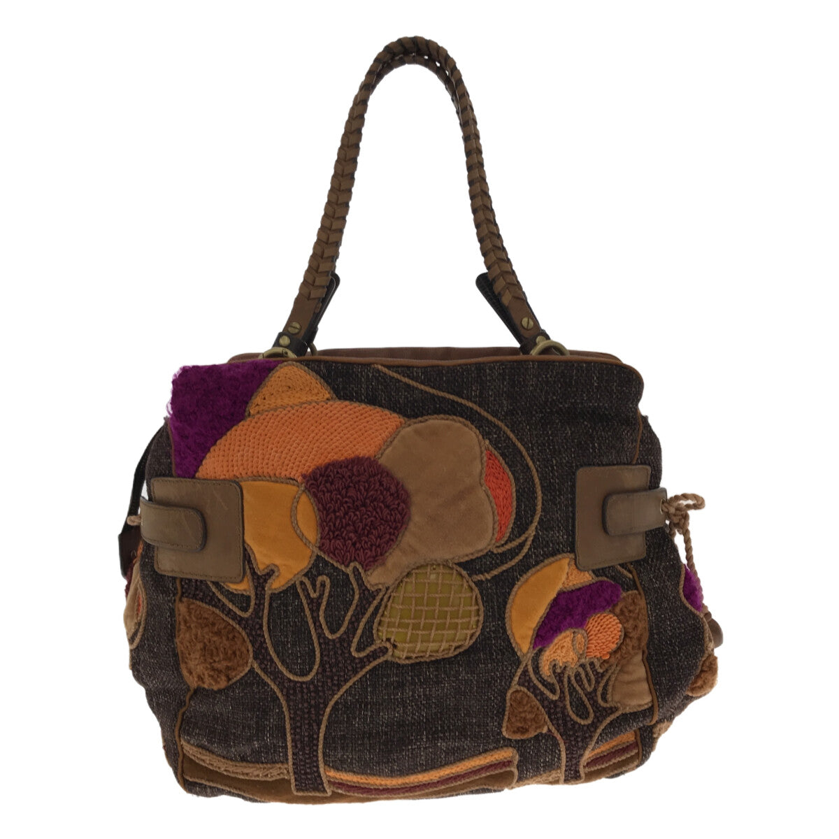 [美麗狀況] JAMIN PUECH |串珠、亮片、刺繡皮革手柄手提包 |布朗 |女性的