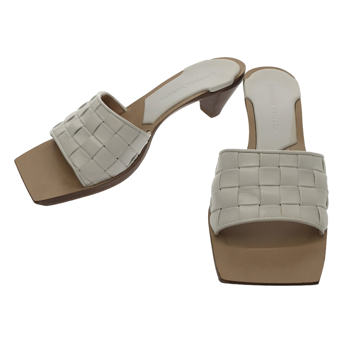 BOTTEGA VENETA / 보테가베네타 | 인트레 차트 스퀘어 투 가죽 샌들 | 35 1/2 | 화이트 | 여성