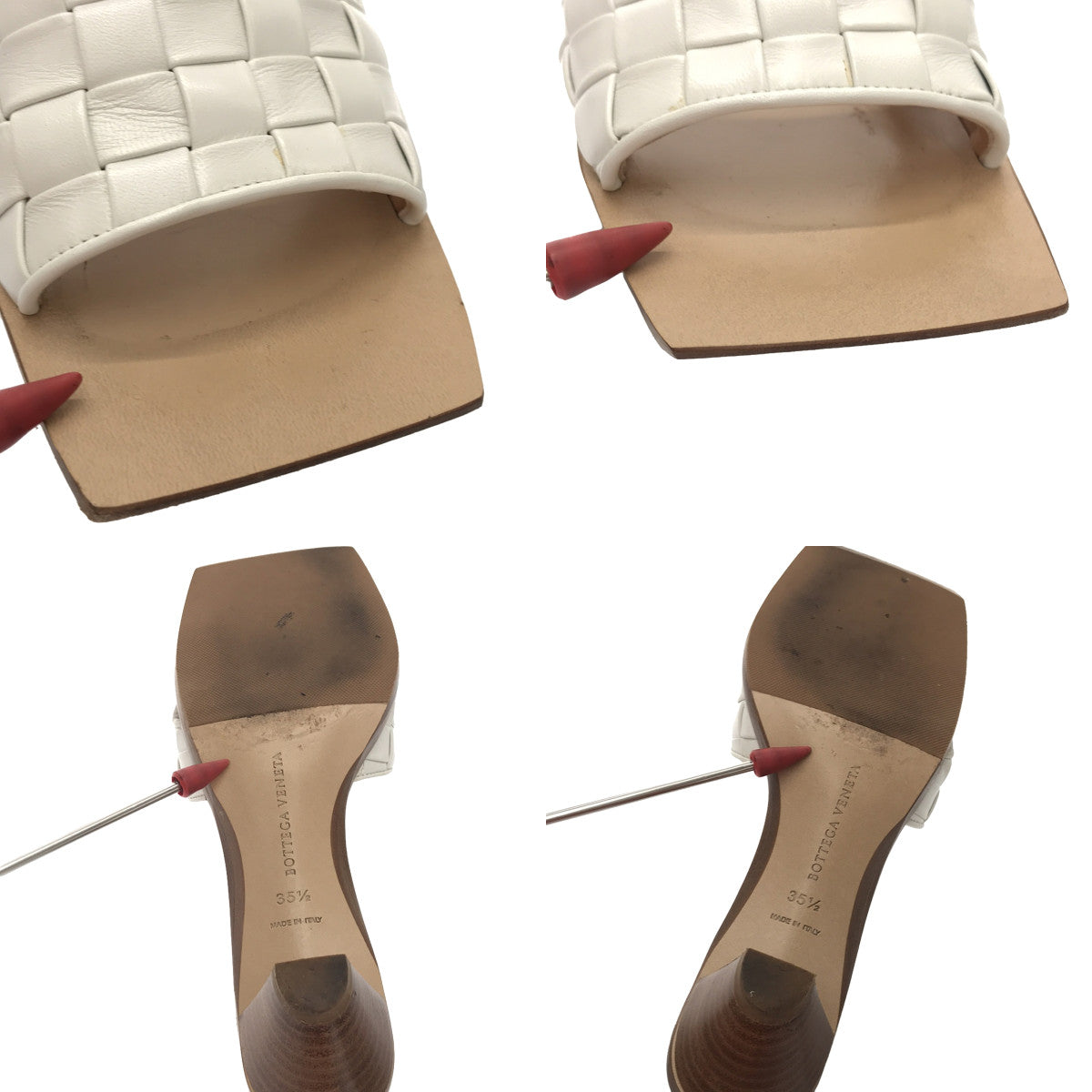 BOTTEGA VENETA / 보테가베네타 | 인트레 차트 스퀘어 투 가죽 샌들 | 35 1/2 | 화이트 | 여성