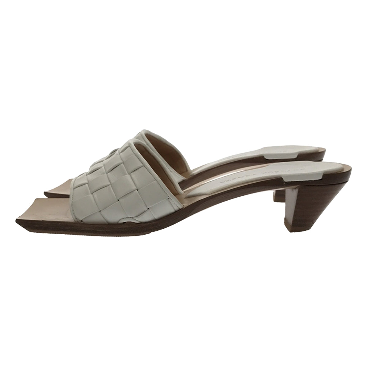 BOTTEGA VENETA / 보테가베네타 | 인트레 차트 스퀘어 투 가죽 샌들 | 35 1/2 | 화이트 | 여성