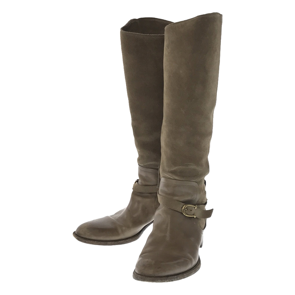 SARTORE / 사르토르 | 가죽 스웨이드 전환 앵클 벨트 자키 롱 부츠 | 37 | 회색 | 여성