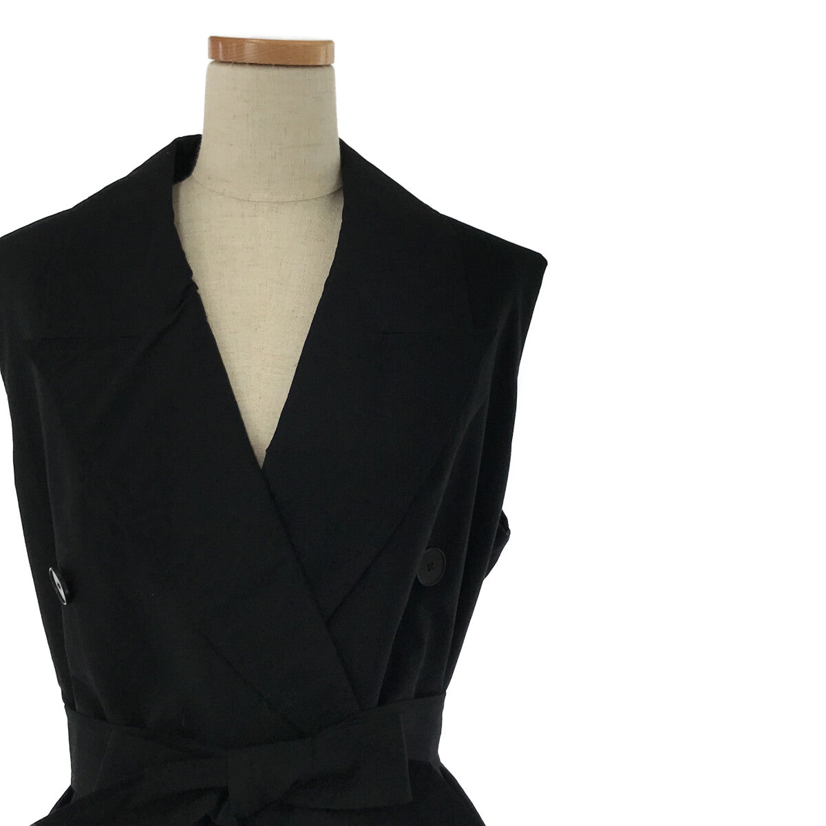 【미품】 Christian Wijnants / 기독교 와이넌츠 | 벨트가있는 더블 브레스트 슬리브리스 오버 롱 코트 | 36 | 블랙 | 여성