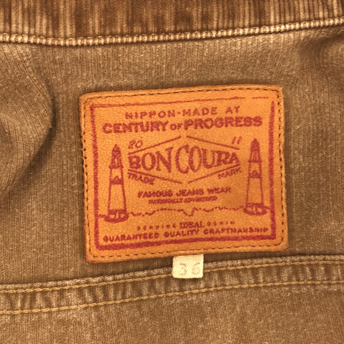 約445cm身幅BONCOURA ボンクラ 日本製 コールテンGジャン 36 BEIGE