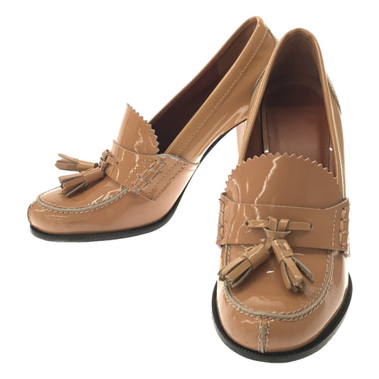 [Good Condition] CELINE | Phoebe Enamel Tassel Heel Pumps | Size 38 | Beige | Women's