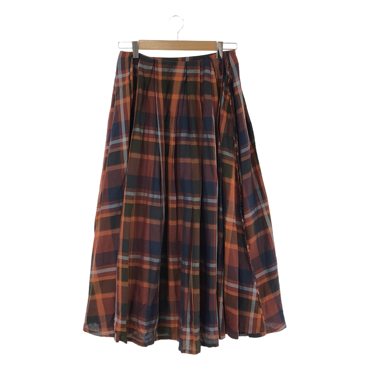 【미품】 TSURU by Mariko Oikawa / 투르바이 마리코 오이카와 | 체크 탁 랩 플레어 롱 스커트 | F | 오렌지 | 여성