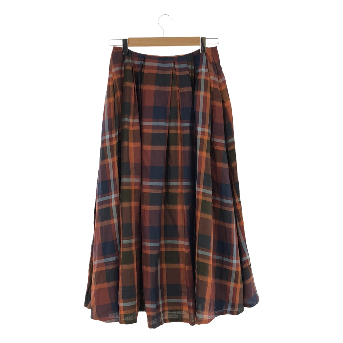 【美品】  TSURU by Mariko Oikawa / ツルバイマリコオイカワ | チェック タック ラップ フレア ロングスカート | F | オレンジ | レディース