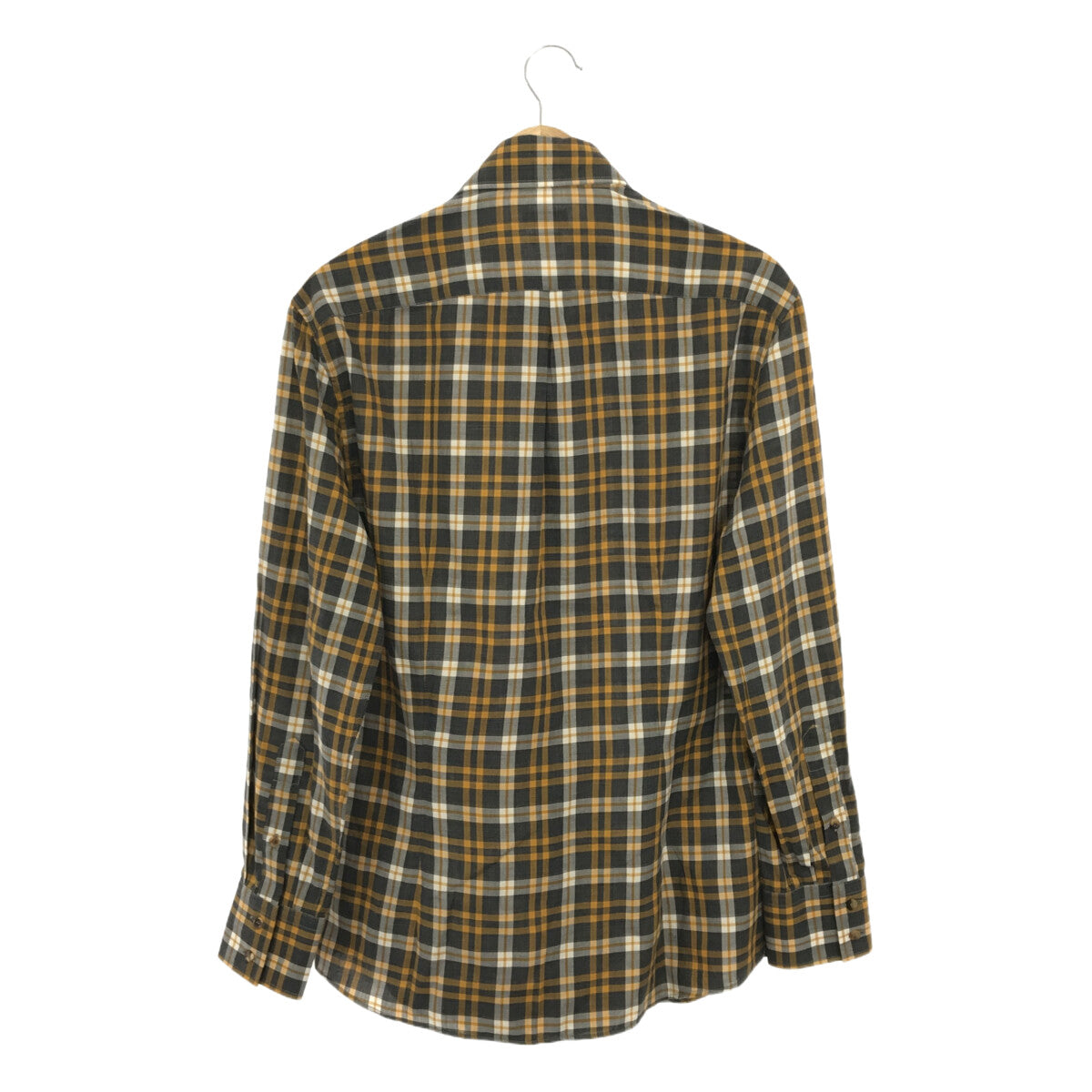 [狀況良好] BRUNELLO CUCINELLI |棉質格紋寬領襯衫 | S |黃色/灰色 |男士