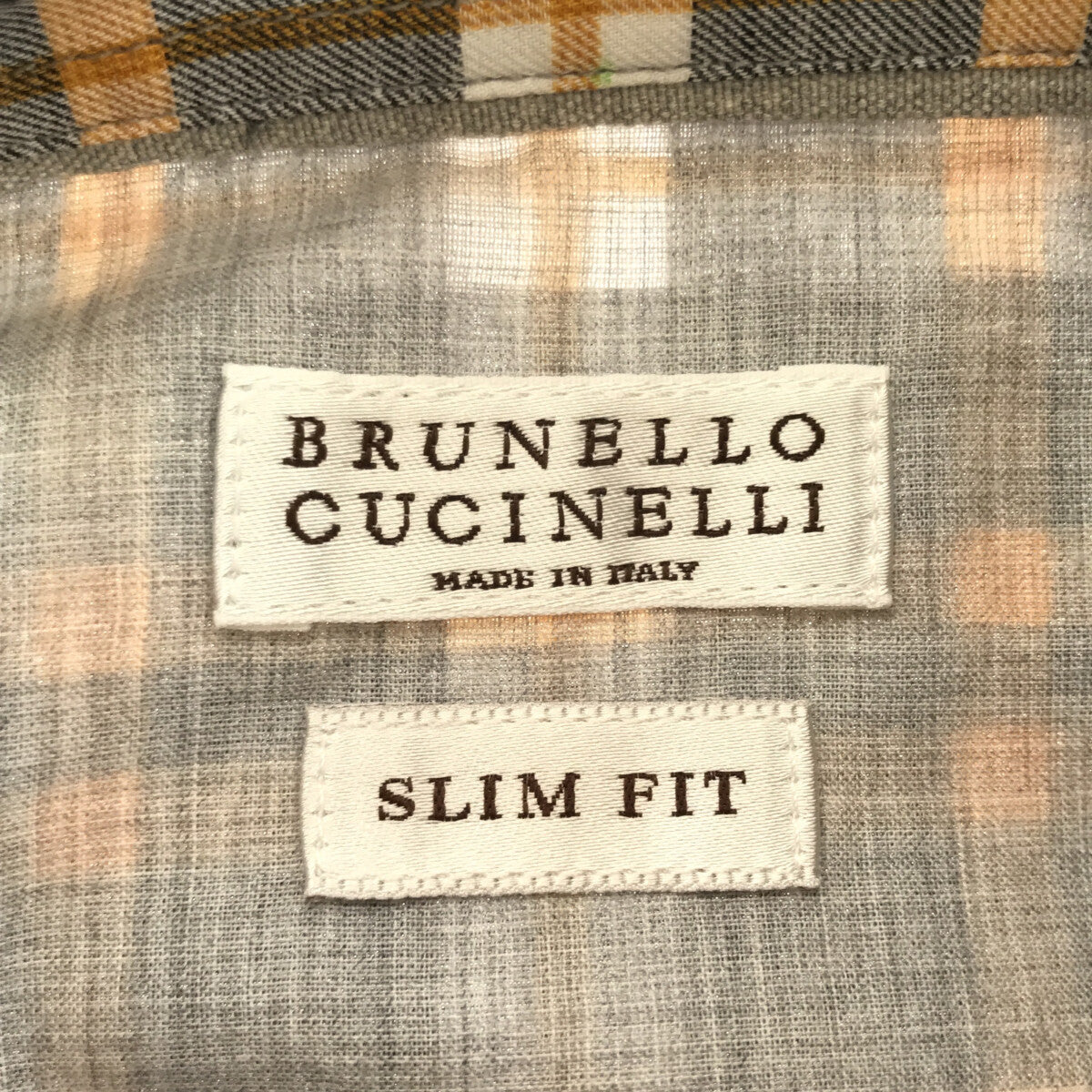[狀況良好] BRUNELLO CUCINELLI |棉質格紋寬領襯衫 | S |黃色/灰色 |男士